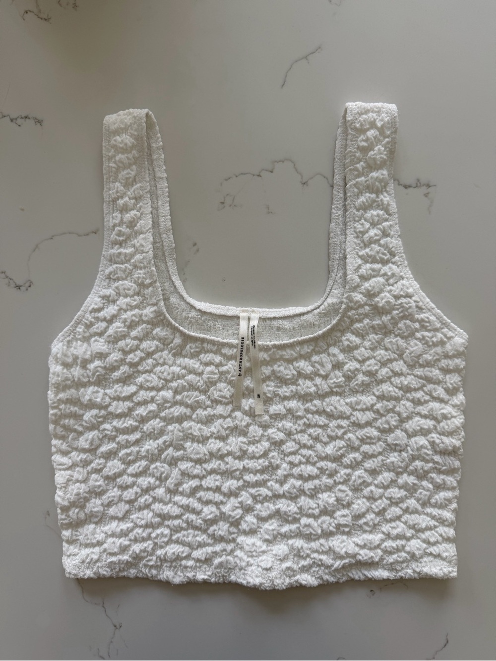 Anthropologie -  White Textured Tank Top - Cropped Scoop Neck